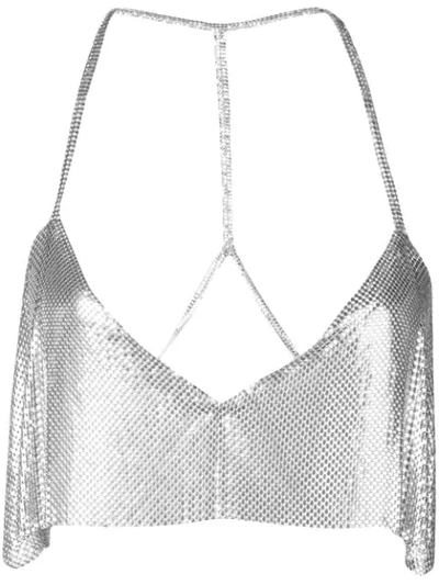 Fannie Schiavoni Sequin Embroidered Top In Silver