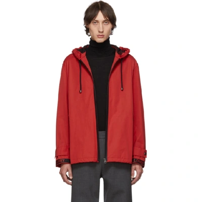 Burberry Logo Detail Nylon Cotton Twill Hooded Jacket In Bright Red