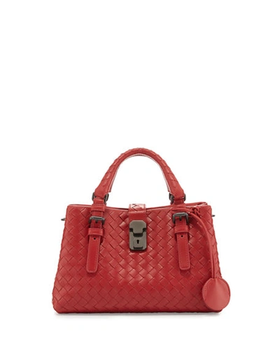 Bottega Veneta Roma Small Woven Leather Satchel Bag In China Red