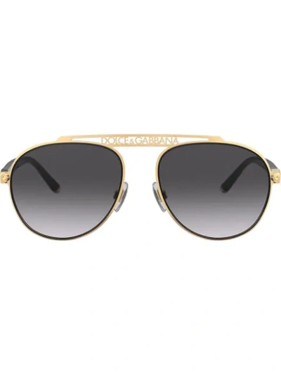 Dolce & Gabbana Engraved Logo Aviator Sunglasses In Gold