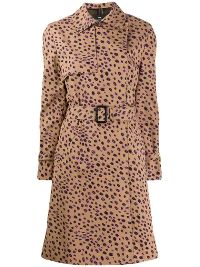 Ps By Paul Smith Cheetah Print Trench Coat In Brown