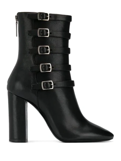 Saint Laurent Lou Buckle Strap Ankle Boots In Black