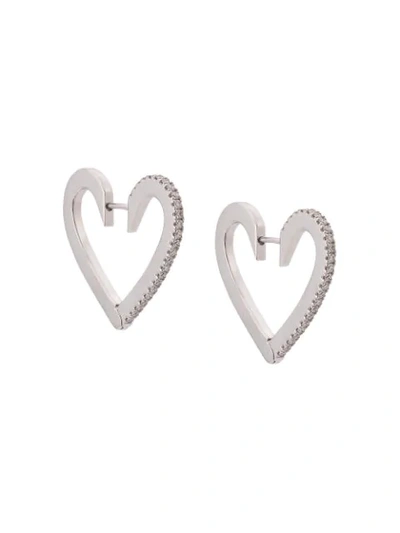 Cadar 18kt White Gold Endless Medium Diamond Heart Hoop Earrings In Silver