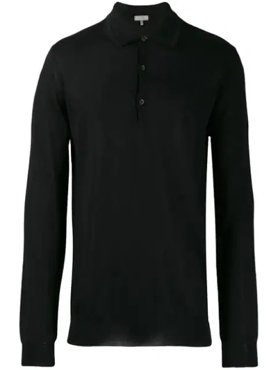 Lanvin Fine Knit Polo Shirt In Black