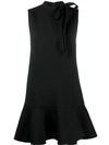 Valentino Tie Neck Ruffle Hem Wool Blend Minidress In Black
