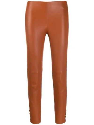 Theory Snap-fastened Leather Leggings In Brown