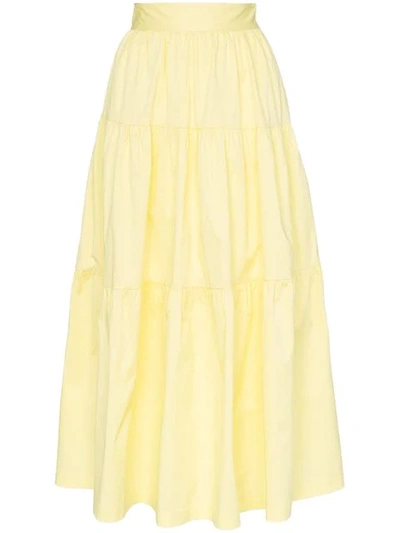 Staud Tiered Cotton Blend Maxi Skirt In Yellow