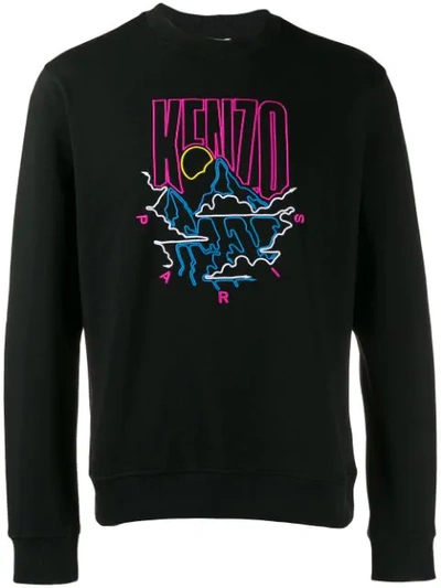 Kenzo Mountains Logo Crew Neck Sweatshirt In Black