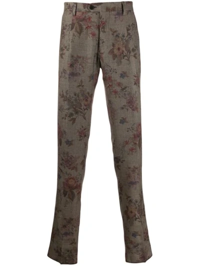 Etro Floral Print Chinos In Grey