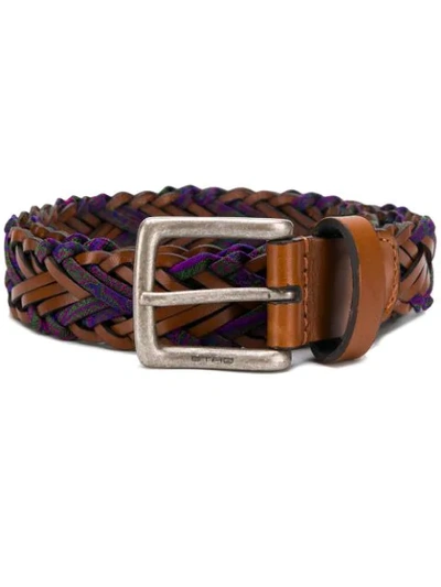 Etro Paisley Print Woven Belt In Brown