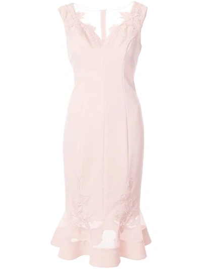Aidan Mattox Floral Embroidered Fishtail Dress In Pink