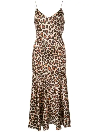 Caroline Constas Leopard Print Slip Dress In Brown