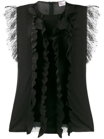 Red Valentino Frilled Sleeveless Blouse In Black