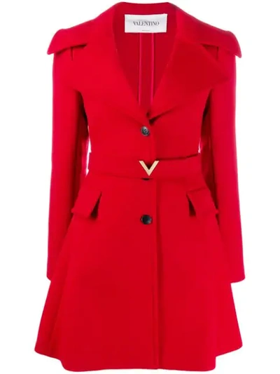 Valentino V Logo Belt Coat In Red