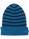 Prada Striped Beanie In Blue