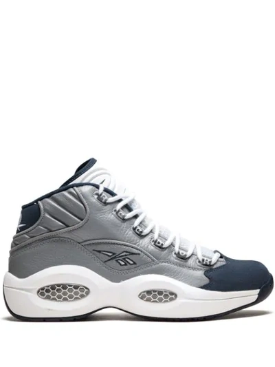 Reebok Question Mid High Top Sneakers In Vecnav/silver Metallic/white