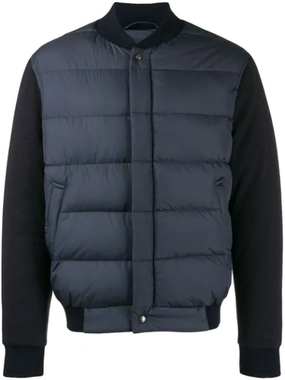 Ferragamo Wool Sleeve Quilted Down Bomber Jacket In Blue