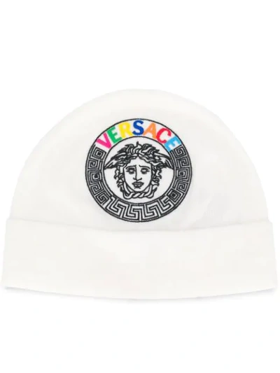 Versace Men's Rainbow Logo Knit Beanie Hat In I401