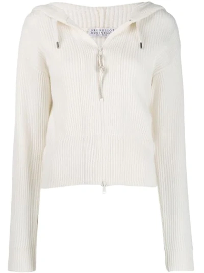 Brunello Cucinelli Ribbed Zipped Sweatshirt In White