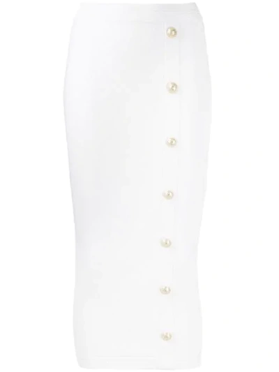 Balmain Quilted Fitted Midi Skirt In White