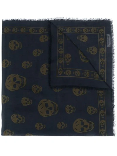 Alexander Mcqueen Skull Print Scarf In Blue