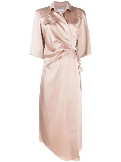 Nanushka Lais Blush Satin Shirt Wrap Dress In Nude