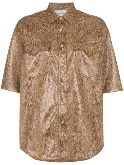 Nanushka Seymour Snake-effect Vegan Leather Shirt In Brown