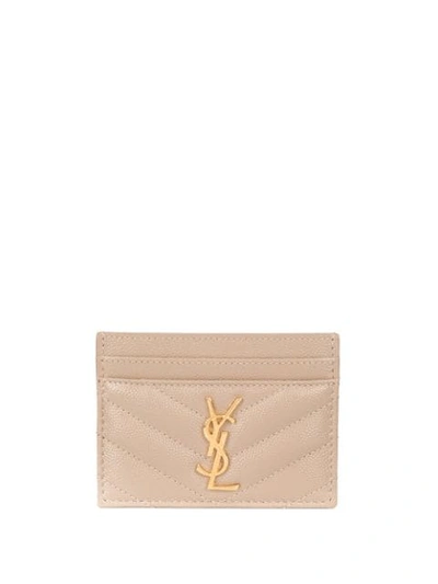 Saint Laurent Grain De Poudre Monogram Card Holder In Grey