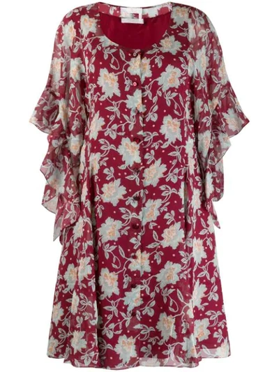 Chloé Floral Frill Sleeve Dress In Red