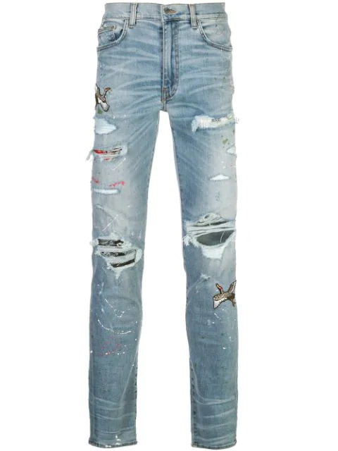 Amiri Distressed Slim-fit Jeans In Blue | ModeSens