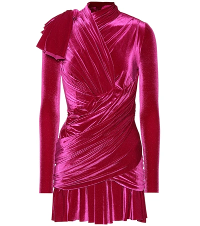 Balenciaga Draped Stretch Velvet Dress In Pink | ModeSens