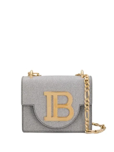Balmain B-bag 18 Shoulder Bag In Silver Glittered Leather