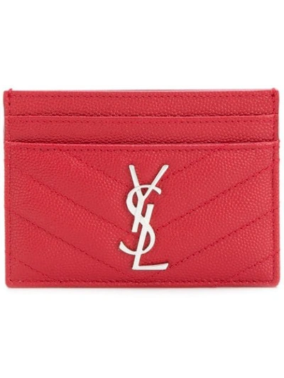 Saint Laurent Monogram Grained-leather Cardholder In Red