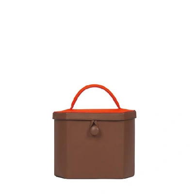 Meli Melo Begonia Almond Brown & Neon Orange Leather Top Handle Bag For Women In Almond & Neon Orange
