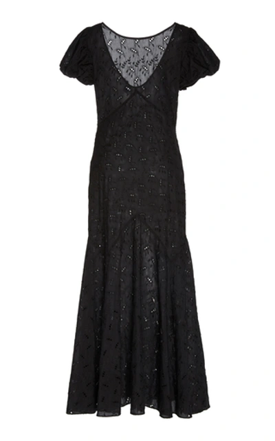 Sir The Label Elodie Broderie Anglaise Cotton And Silk-blend Dress In Black