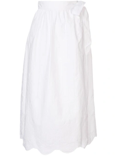 Sir The Label Delilah Scalloped Cotton-poplin Wrap Skirt In White