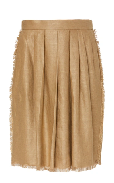 Max Mara Berma Pleated Fringe-trimmed Linen-silk Mini Skirt In Brown