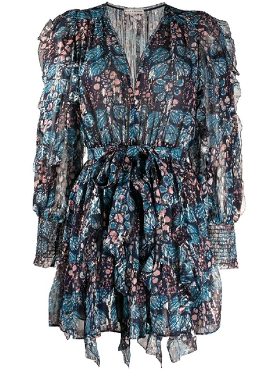 Ulla Johnson Natalia Floral-print Silk And Lurex-blend Mini Dress In Blue