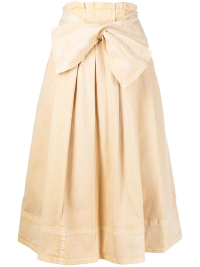 Ulla Johnson Virgil Tie-front Pleated Washed-denim Midi Skirt In Neutrals