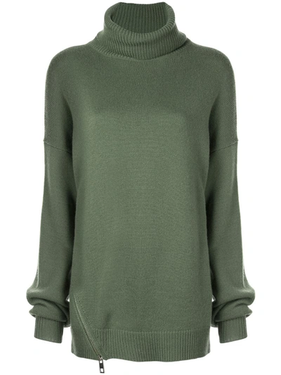 Tibi Cashmere Side Zip Turtleneck Jumper In Green