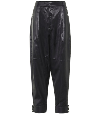 Tibi Pleated Shell Tapered Pants In Navy