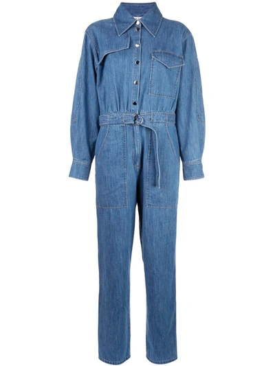 Tibi Stone Enzyme Denim Jumpsuit In Blue