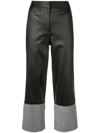 Tibi Denim Cuffed Straight Trousers In Black