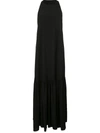 Tibi Pleated Silk-chiffon Halterneck Dress In Black