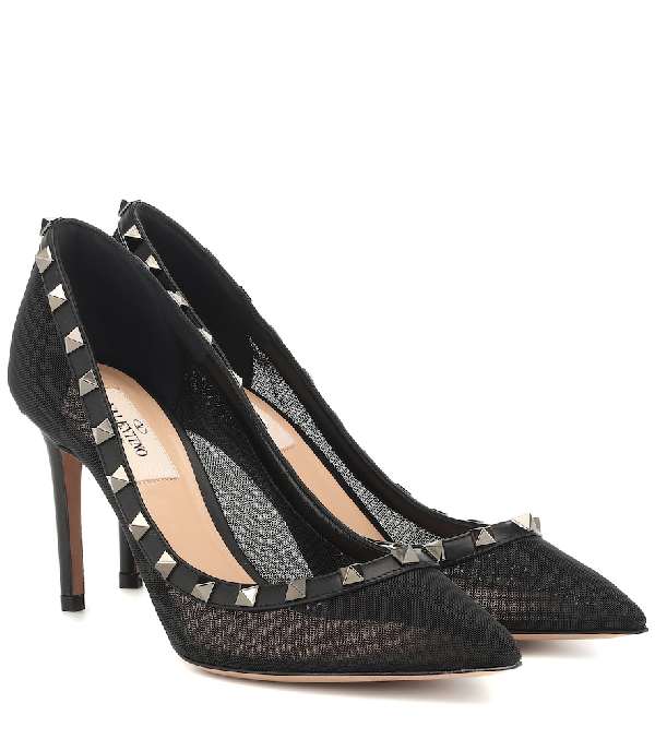 Valentino Garavani Rockstud Mesh And Leather Pumps In Black | ModeSens