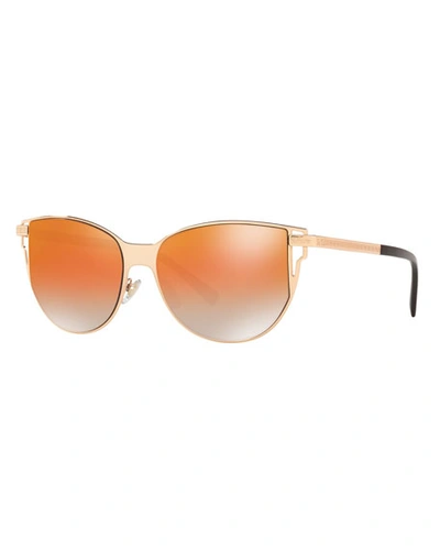 Versace Mirrored Cat-eye Sunglasses W/ Greek Key Arms In Rose Gold