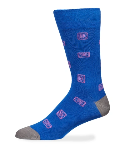 Paul Smith Men's Tonal Objects Cotton Socks In Blue Metallic
