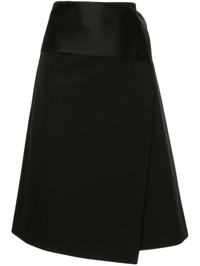 Helmut Lang Asymmetric Hem Tuxedo Wrap Midi Skirt In Black