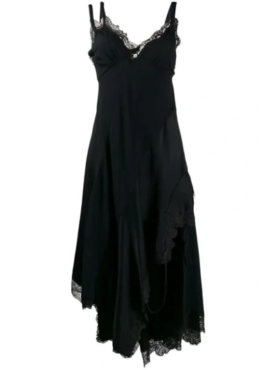Monse Asymmetric Lace Crepe Slip Dress In Black