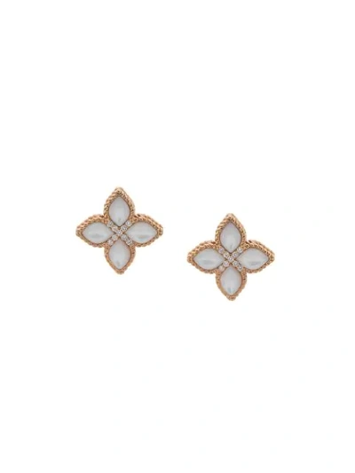 Roberto Coin 18kt Gold Princess Flower Diamond Studs Earrings In White
